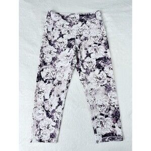 Balance Collection Women's White Floral Leggins, High Waist, SizeL